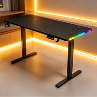 Bureau d'ordinateur de jeu à hauteur réglable avec éclairage LED RGB, porte-gobelet et crochet pour casque, table assise-debout pour étudiants