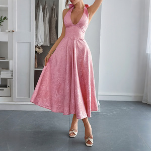 Abito Lungo Maxi <span class=keywords><strong>Elegante</strong></span> Vintage Stile Europeo-Americano <span class=keywords><strong>con</strong></span> <span class=keywords><strong>Scollo</strong></span> <span class=keywords><strong>all</strong></span>'<span class=keywords><strong>Americana</strong></span> e Schiena Scoperta, Asciugatura Rapida, Abbigliamento Donna - Product Image 3