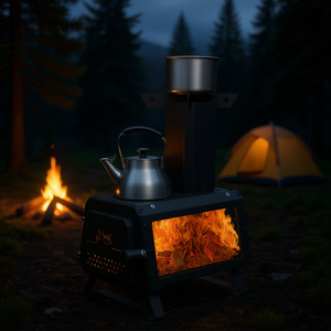 Estufa Portátil de Leña de Acero Inoxidable DB, 2 Posiciones de Cocción, para Acampar al Aire Libre en Todas las Estaciones, Funcionamiento Manual - Product Image 2