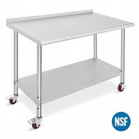 Table de travail commerciale en acier inoxydable NSF, bord arrondi, table de préparation mobile avec roulettes, établi robuste à deux niveaux pour boulangerie