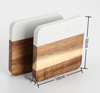 Ensemble de dessous-de-verre en marbre d'acacia naturel hexagonal carré pour boissons avec boîte cadeau promotionnelle avec support