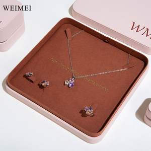 Weimei กล่องเครื่องประดับหนังสีตัดกันทรงสี่เหลี่ยมกล่องเครื่องประดับกระดาษหนังต่างหูสร้อยคอแหวนบรรจุภัณฑ์ - Product Image 2