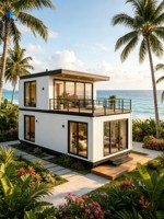 Unité de logement modulaire européenne à deux étages en acier léger, type Granny Flat, maison préfabriquée en conteneur avec balcon pour Airbnb et location de vacances à la plage