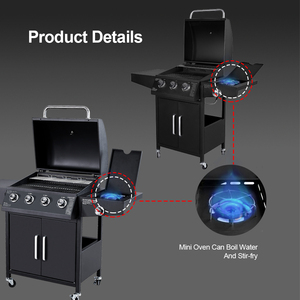 Barbecue à <span class=keywords><strong>gaz</strong></span> portable avec brûleur, <span class=keywords><strong>plancha</strong></span> et couvercles pour camping et extérieur - Product Image 4