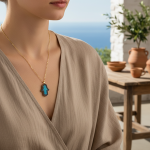 Turquesa circón piedra Hamsa encanto COLLAR COLGANTE turco hecho a mano venta al por mayor 925 joyería de plata esterlina - Product Image 3