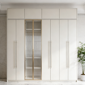 Armoire en bois contemporaine de luxe sur mesure avec portes coulissantes en verre, fabriquée par BALOM, armoire de chambre à coucher moderne personnalisée - Product Image 3