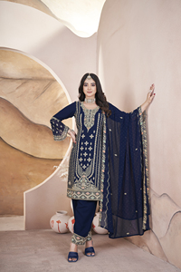 Trajes Salwar kameez cosidos completos con Georgette con bordado y traje Salwar DE TRABAJO Siroski de proveedor indio - Product Image 5