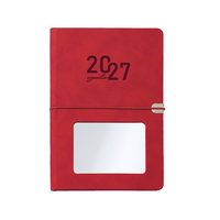 Agenda-carnet de notes en similicuir marron imprimé, reliure cousue, édition 2027 A5, avec sangle et miroir intégré - Journal de bureau
