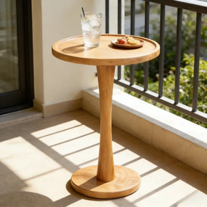 Mesa de Centro Japonesa Minimalista de Madera de Roble Macizo con Base Redonda Alta Tipo Tulipán, Estilo Zen Japandi, para Cafetería o Sala de Estar - Product Image 4
