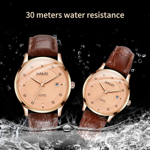 Envío Directo HALEI Nuevo Reloj de Cuarzo Original con Correa de Cuero, Pantalla Analógica, Esfera con Diamantes, Resistente al Agua 3BAR, Movimiento Japonés - Product Image 6