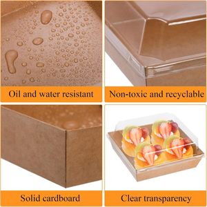 Contenants alimentaires en papier kraft personnalisés avec couvercle transparent, boîtes carrées pour gâteaux, sushis, collations, beignets, muffins, salades, pâtisseries, contenants à emporter - Product Image 3
