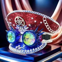 Casquettes de fête en gros 3 MOQ, rouge, blanc, bleu, à sequins, style capitaine, avec lunettes steampunk et pointes pentagramme, pour le 4 juillet, festivals, plage et fêtes en extérieur