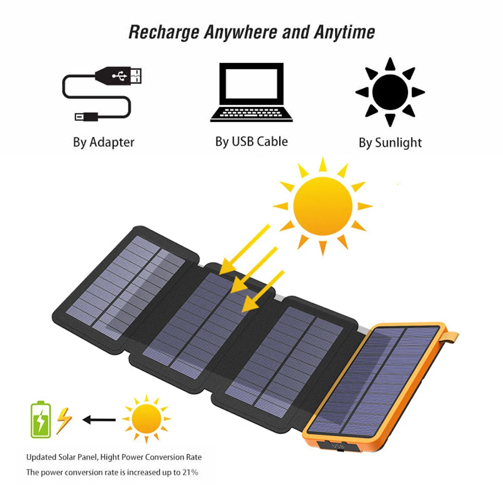 Manufacturer Hot Sale 10000mah 16000mAh Outdoor Power Bank with Solar Panels for Mobile Phone / Portable Charger Power Bank