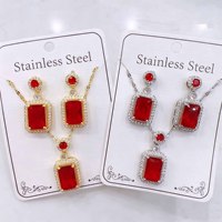 Parure de bijoux étanche en acier inoxydable 316L plaqué or 18 carats avec zircon, comprenant collier, boucles d'oreilles et bague, idéale pour mariage et soirée