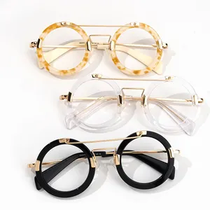 Brand Women classic new arrival Wholesale aviation round light yellow blue spectacle optical eyeglasses frames
