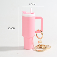 Gantungan Kunci Tumbler Mini Motif Bunga, Tempat Lip Balm, Gantungan Kunci untuk Tas Wanita, Ransel, dan Cangkir