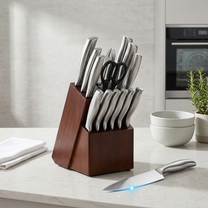 Set <span class=keywords><strong>di</strong></span> 14 <span class=keywords><strong>Coltelli</strong></span> da Cucina in Acciaio Inox con Logo Personalizzato, Manico Cavo, Kit Professionale per Chef, Blocco in Legno, Vendita all'Ingrosso - Product Image 1