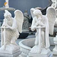 MILY Weiße Marmor-Kniende-Engel-Statue Grabstein Handgeschnitzt Europäischer Stil Religiöses Design für Außenbereich
