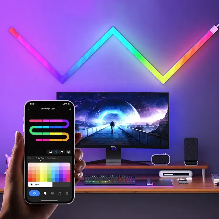 Akıllı iç mekan ev dekorasyonu renkli Glide canlı ışıklı çubuk LED RGBIC aplik duvar işık mood lambası oyun odası akışı için