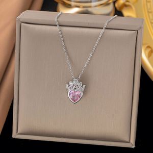 Collar de Acero Inoxidable con Colgante de Corona de Princesa Rosa y Cadena de Amor, Joyería Fina, Anillo de Cadena de Acero Inoxidable - Product Image 2