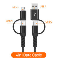 Câble USB 3 en 1 à charge rapide PD 60W, câble tressé en nylon 3A, câble micro USB, câble multi-chargeur 5 en 1 USB C vers USB C vers Type C