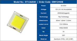 Tùy Chỉnh COB LED Chip 40*40Mm 12V COB LED Ánh Sáng Trắng Đỏ Màu Xanh Lá Cây Màu Hổ Phách Màu Sắc Cho Xe Đèn - Product Image 3