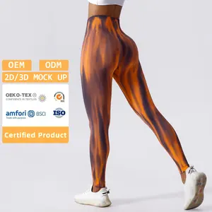 Collants d'entraînement Tie Dyed Seamless Jacquard Activewear Pantalons d'entraînement de gymnastique Scrunch Butt Lift Athletic Yoga Leggings pour femmes