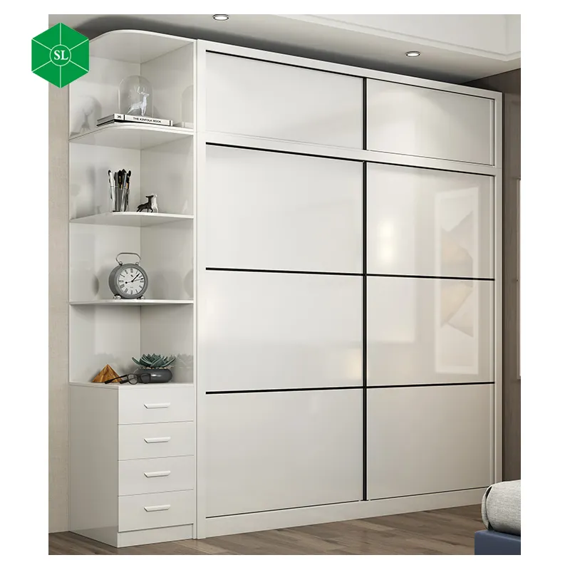 Modern Design Bedroom Furniture Melamine Wooden folding Door Wardrobe