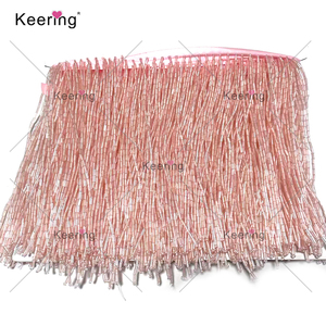 Keering 15 cm di larghezza splendido raso di vetro pesante perline nappe Trim frangia di pizzo per accessori fai da te nastro da ballo tessile per la casa - Product Image 3