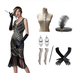 1920s Retro Beaded Sequin Tassel Dress Strapless Vintage Evening Dress For <b>Dinner</b> Party - Product Image 3