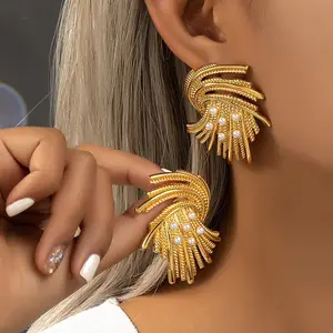 Aksesori perhiasan wanita, Bohemian Set kembang api emas anting-anting mutiara menjuntai