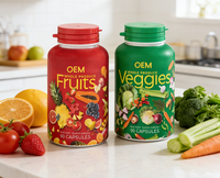 Supplément pour adolescents emballé en bouteille de capsules extraites d'eau de fruits et légumes entiers de marque privée OEM