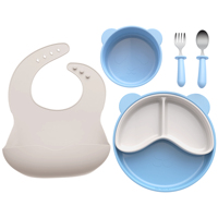 Ensemble de vaisselle pour enfants en silicone avec motif de panda, assiettes à ventouse pour tout-petits, bavoir, bol, cuillère, fourchette, ensemble d'alimentation pour bébé, vaisselle pour enfants