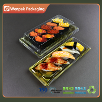 Boîte à sushi à emporter Wenpak, écologique, rectangulaire, transparente, avec couvercle anti-buée surélevé, jetable, en PET de qualité alimentaire, avec logo imprimé