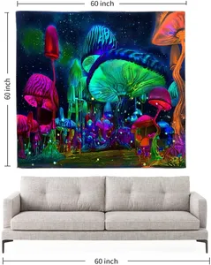 Blacklight Tapestry Reactive Trippy Mountain And Planet Tapestry Psychedelic Neon Tapestry Wall Hanging