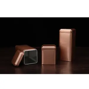 Wholesale Square Metal Container 50 Grams Airtight Rose Gold Tea Tin