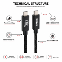 Câble USB-C USB3.2 Gen 2 10 Gbps 100 W PD 4K/60 Hz en alliage d'aluminium tressé compatible avec ordinateur portable, moniteur, VR