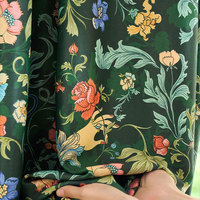 Rideaux occultants William Morris Acanthus Vert Forêt Doré Plissés pour Salon, Vente en Gros au Mètre