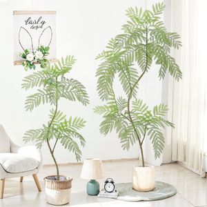 Albero Artificiale di Jacaranda e Foglie Verdi in Vaso Stile Nordico per Decorazione Interna del Soggiorno - Product Image 1