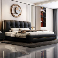 Meubles de chambre à coucher modernes Lit suspendu en bois Lit double en cuir imperméable Lit king-size Lit queen-size avec éclairage LED