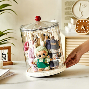 2026 Wholesale 360 <b>Rotating</b> Plastic Modern Plush Doll <b>Display</b> Case Transparent Dustproof Toy Organizer Box Acrylic Figurine - Product Image 1