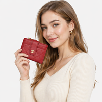 Dompet Kartu Kulit PU Slim Wanita dengan Logo Custom, Warna Candy Modis, Desain Portabel Pendek untuk Pemilik Kartu