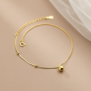 Mode ronde perle chaîne breloque cheville plaqué or 925 argent Sterling bijoux fins bracelets de cheville pour les femmes - Product Image 1