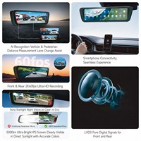 Caméra de recul avec écran tactile 9,66 pouces, CarPlay, Android Auto, double enregistrement 1080P, WiFi, GPS pour voiture et camion