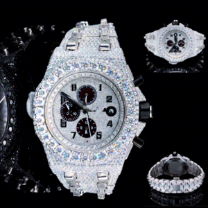 Stainless Steel Moissanite Diamond <b>Watch</b> <b>Men</b> Full Iced Finish Quartz Movement Glass Dial 10 Bar Water Resistant <b>Bracelet</b> Clasp - Product Image 1