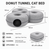 YAOYUE Lit pour chat en feutre de laine, tunnel donut modulaire 3-en-1 avec fermeture éclair détachable – Niche intérieure confortable pour chat 100 cm, nettoyage facile