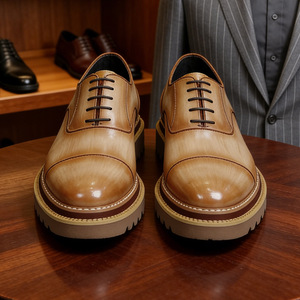 Zapatos Oxford de Hombre de Cuero Genuino con Punta Redonda, Cordones, Suela de Goma Acolchada, para Todas las Temporadas - Product Image 2