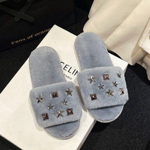 Nuevas Pantuflas de Felpa con Diseño de Estrella y Diamante, Punta Abierta, Personalizables, para Mujer, Interior y Exterior - Product Image 6