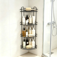 Étagère d'angle polyvalente noire en fer forgé à 4 niveaux pour salle de bain et douche