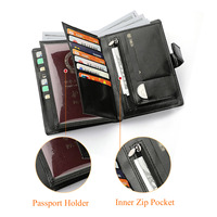 Portefeuille de voyage en PU pour homme, protège-passeport en cuir RFID, porte-cartes et porte-documents